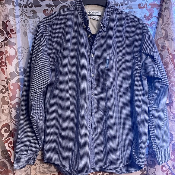Men’s Columbia Checkered Blue Dress Shirt - Picture 1 of 2